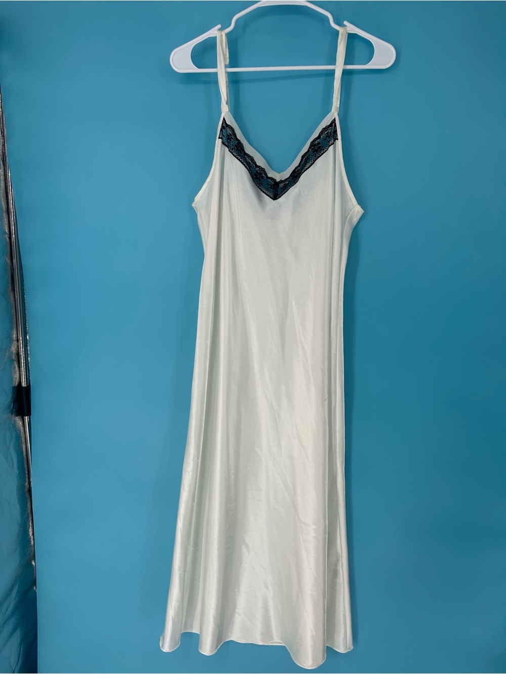 Morgan Taylor Cream Satin Slip with Black Lace Trim